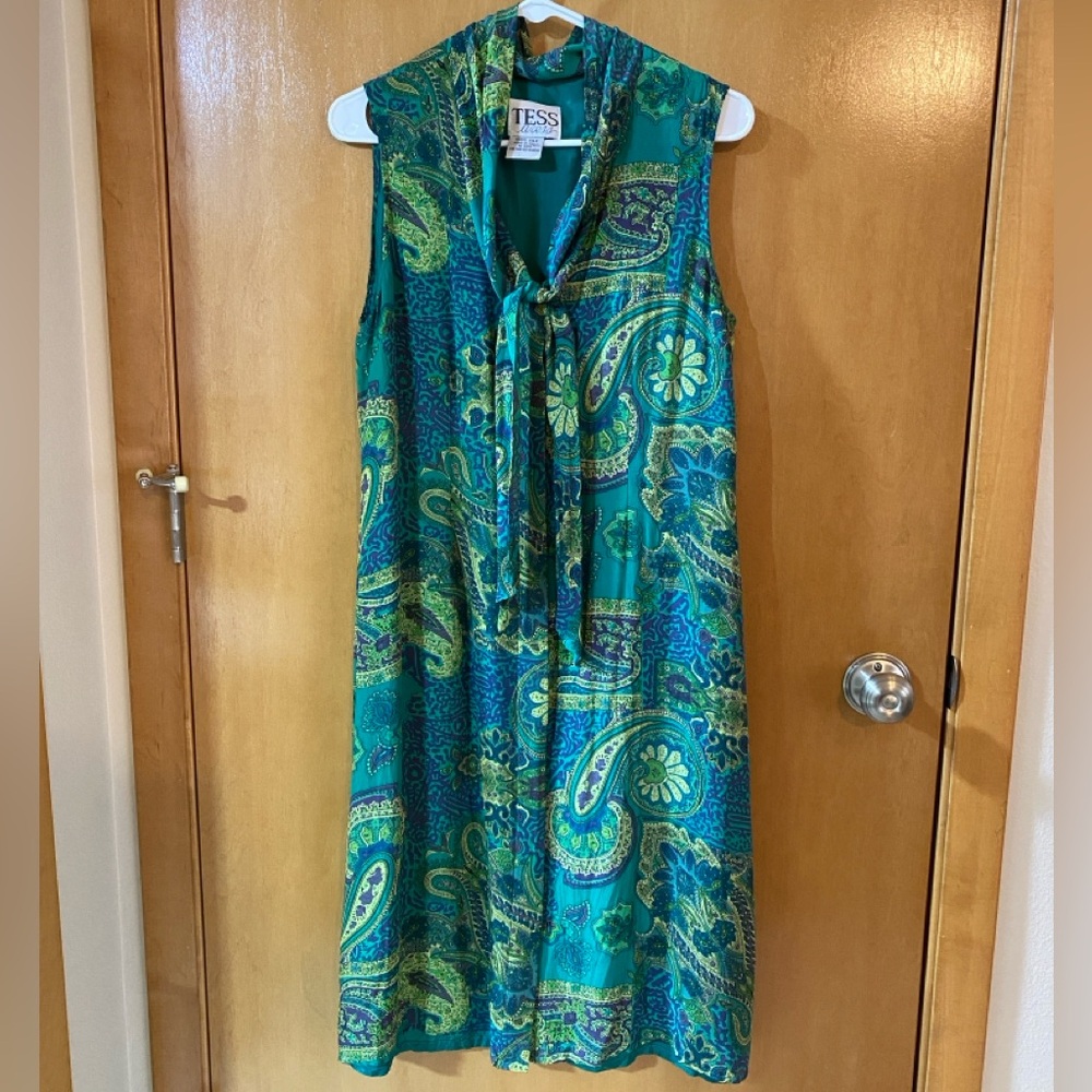 Smash + Tess Teal and Blue Paisley Midi Dress